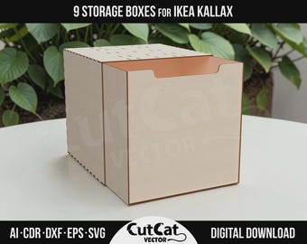 IKEA Kallax用収納ボックス DIYレーザーカットSVGファイル Glowforge xTool彫刻棚インサートオーガナイザーDXF 9デザイン（デジタルダウンロード）