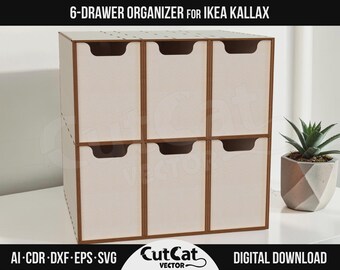 IKEA Kallax用6段引き出しオーガナイザー DIYレーザーカットSVGファイル Glowforge xTool彫刻ギフト収納インサートキャビネット