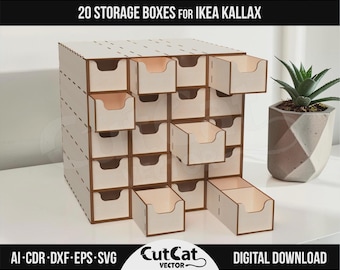 20 Drawer IKEA Kallax Storage Cabinet DIY Laser Cut Files Glowforge xTool SVG Engraved Gift Craft Organizer