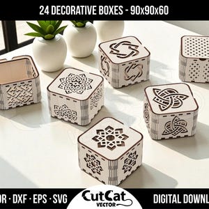 Plantilla de corte láser para joyero de madera - Contenedor de almacenamiento DIY, diseño SVG para anillos y corte en madera contrachapada