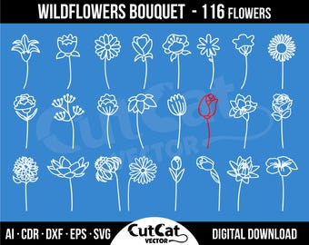 Wildflowers Laser Cut Engraved SVG Bundle: Floral Bouquet Vector Files (Digital Download)
