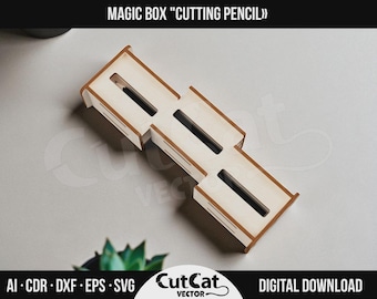 Laser Cut Magic Box Engraved SVG File: Pencil Illusion Puzzle, DIY Project (Digital Download)