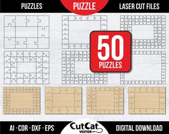 DIY Puzzle SVG Bundle Glowforge xTool Laser Cut Files Engraved Wooden Photo Frame Insert Templates Gift Idea Custom Puzzle Designs