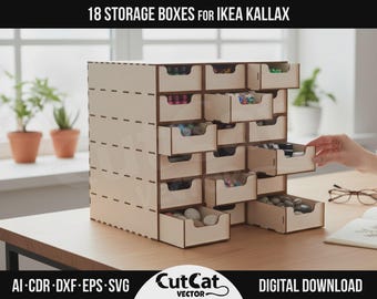 18 Drawer IKEA Kallax Organizer DIY Laser Cut Files Glowforge xTool SVG Engraved Gift Storage Cabinet