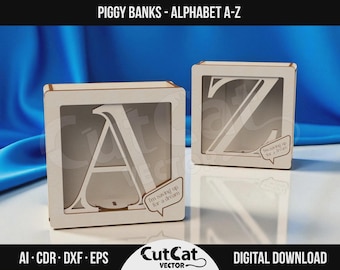 Alphabet Coin Bank SVG: Laser Cut Piggy Bank Template (Digital Download)