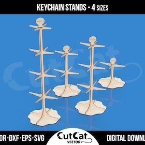 Retail sleutelhanger toonbankdisplay, accessoiresstandaards, logo sleutelhouder lasergesneden gegraveerde SVG-bestanden, ketting vector dxf-bestanden Glowforge xTool