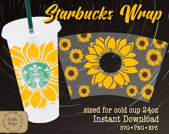 Seamless Sunflower wrap for Starbucks Venti 24oz Reusable Cold Cup comes with 3 file types for your DIY project.