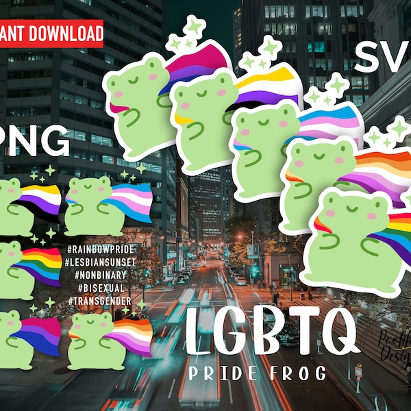 LGBTQ Pride Flag Frog SVG PNG, Pride Frog, Rainbow Pride, Lesbian Sunset, Non-binary, Transgender, Bisexual, Proud Frog Instant Download