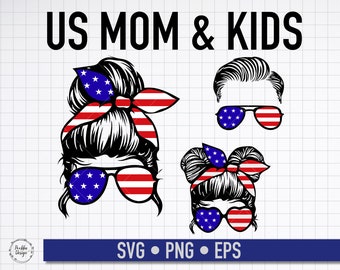 4th of July Messy Bun Svg, Messy Bun Mom Patriotic Svg, American Patriotic Messy Bun Hair Svg, USA Flag Headband Svg, USA Momlife Kidlife