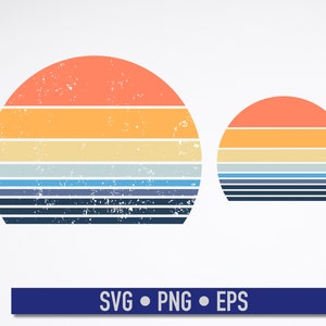 Circle Distressed Retro Sunset SVG, Grunge Retro Sunset background, Retro Vintage Sunset Editable, Instant Download