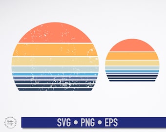 Circle Distressed Retro Sunset SVG, Grunge Retro Sunset background, Retro Vintage Sunset Editable, Instant Download