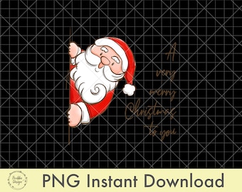 A Very Merry Christmas Santa Peeking for printing on your shirt, Merry Christmas PNG Instant Download