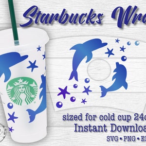 Delphin Starbucks voller Wrap Svg, Meer Leben Starbucks Tasse, Ozean, Marine, Seestern, Strand, SVG PNG EPS schneiden Dateien für Cricut, Instant Download