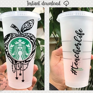 Teacher Life Full wrap for Starbucks cold cup 24 oz. SVG PNG AI, Instant download decal files for Cricut Silhouette and other e-cutters