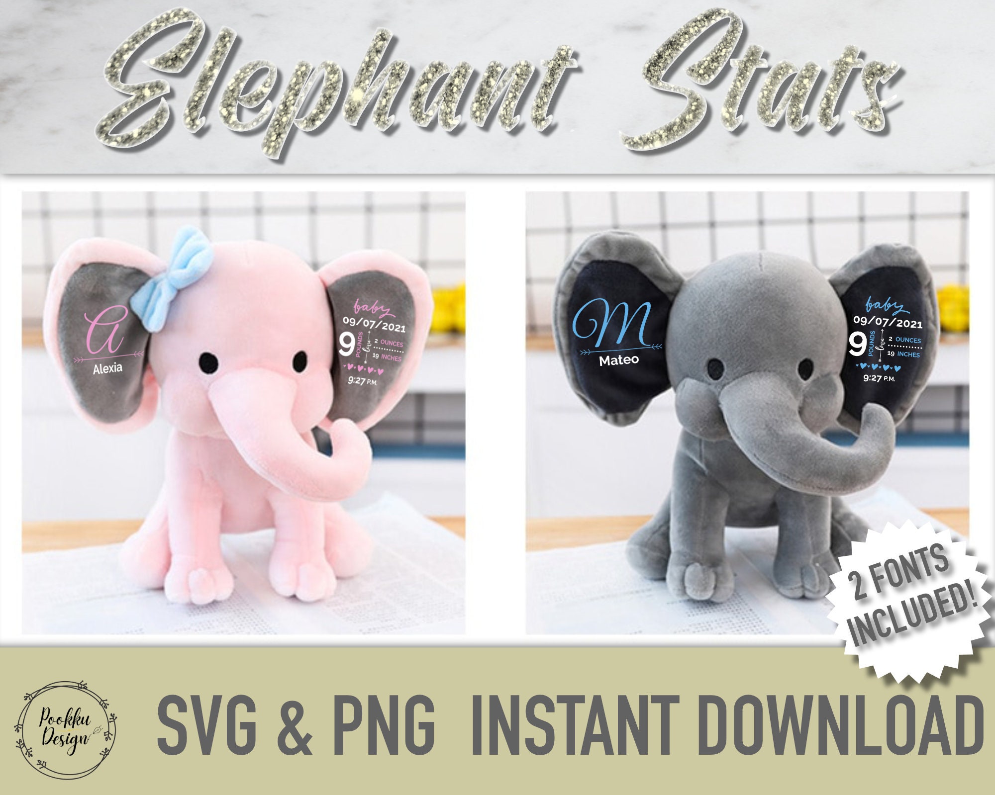Birth Stats Elephant Ears SVG elephant plush birth | Etsy