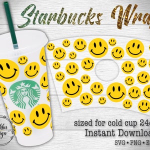 Smiley Face Starbucks full wrap, Smiley cup, Smiley face emoji cold cup SVG PNG EPS, Instant Download