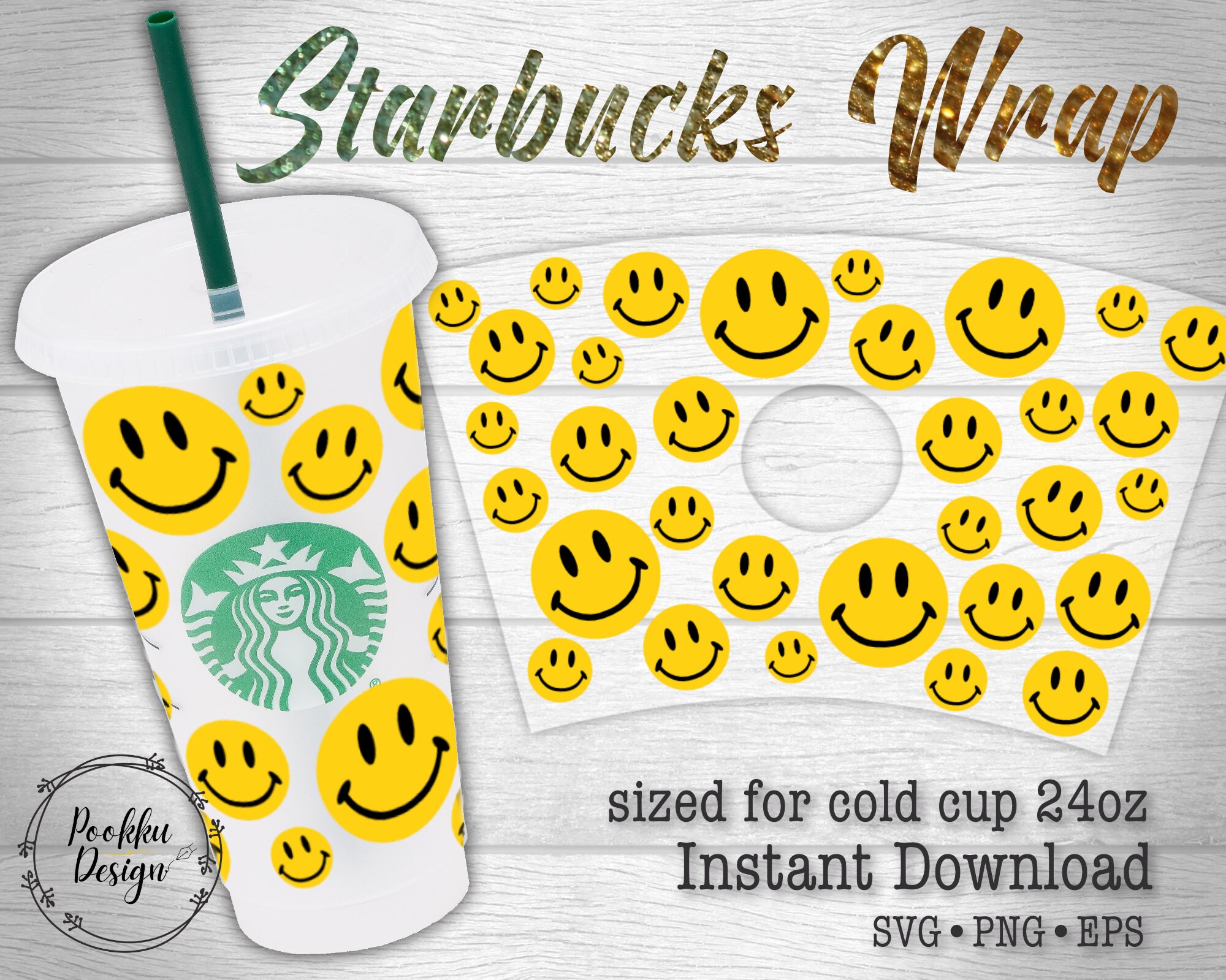 Smiley Face Starbucks Full Wrap Smiley Cup Smiley Face Emoji Etsy