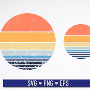 Circle Distressed Retro Sunset SVG, Grunge Retro Sunset background, Retro Vintage Sunset Editable, Instant Download