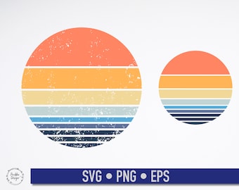 Circle Distressed Retro Sunset SVG, Grunge Retro Sunset background, Retro Vintage Sunset Editable, Instant Download