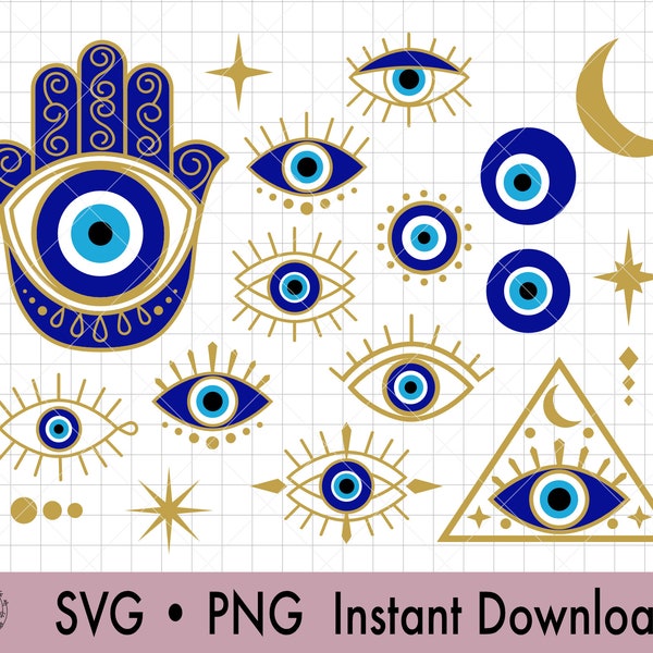 Evil Eye Bundle SVG, Hamsa hand svg, Turkish eye, Eye of protection  PNG, svg for cut