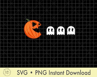 Pumpkin eating Ghosts Cut File para impresión de camisetas, Divertido Halloween con SVG PNG Instant Download
