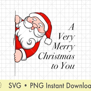 以下が含まれることがあります： 「A Very Merry Christmas to You」というテキストと共に、角から顔を出しているサンタクロースの漫画。