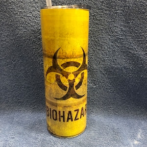 Biohazard Yellow Rusty Barrel 20oz Stainless Tumbler w/Plastic Straw