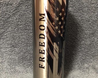 Freedom Flag Cross 20oz Stainless Tumbler w/Stainless Straw & Rubber Bottom