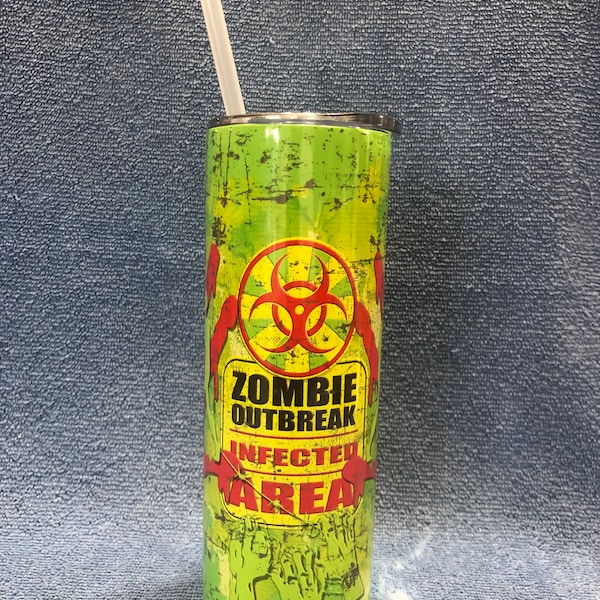 Zombie Outbreak Infected Area 20oz Stainless Tumbler w/Plastic Straw