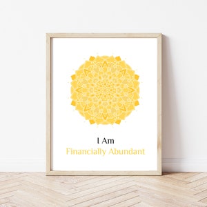 Hand drawn &quot;I am FINANCIALLY ABUNDANT&quot; - Affirmation Mandala, Wall Decor, Printable Art, Digital Art, Prints, Instant Download, Art Print