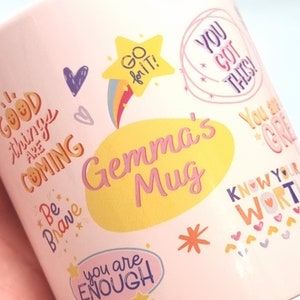 Personalised Motivational Mug, Mindful Morning Coffee/Tea Mug, Positivity Self Love Cup, Affirmation Self care Gift, Positivity Well Being