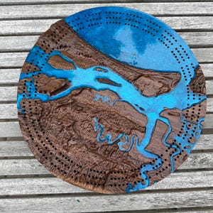 Black Walnut Custom Cribbage Board • 3D Topographical Map • Choose Your Area • Personalized Crib Board with Peg Storage
