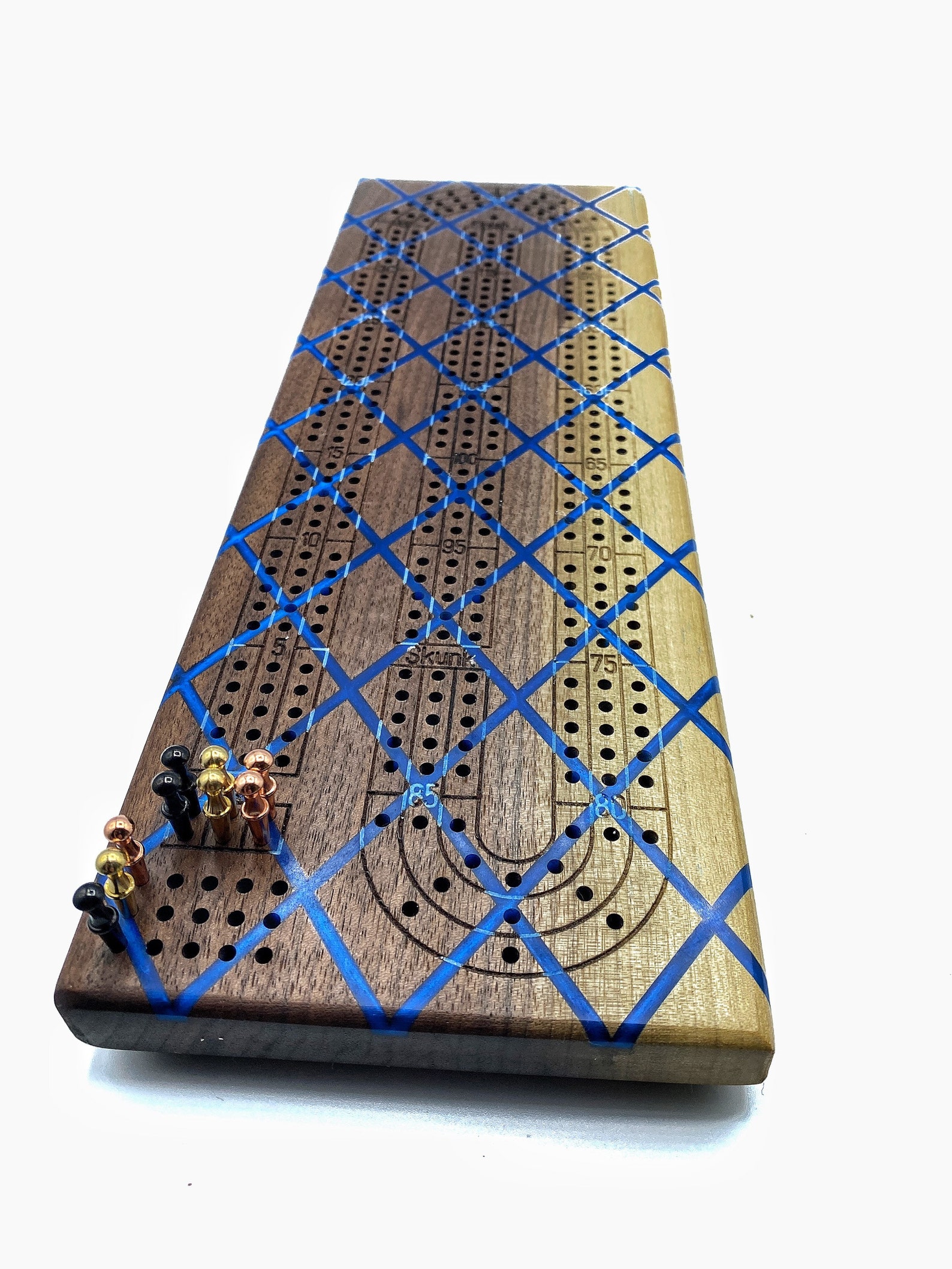 Handmade Cribbage Board with Peg Storage Rainbow Blue Etsy