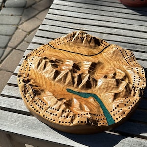 Choose Your Area | Customizable 3D Topographical Round Cribbage Board  | Custom Order | Peg Storage Included |