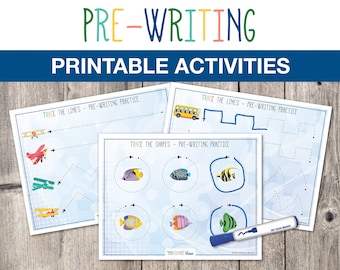 Printable Pre-Writing Worksheets, Preschool Pre-Writing Activity, Preschool Alphabet Activity, Pre-K Learning Binder, INSTANT DOWNLOAD, T005