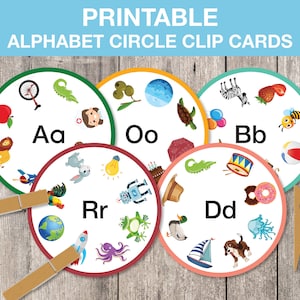 Afdrukbare cirkelclipkaarten alfabet, montessori-alfabetkaarten, klankkaarten, homeschool-activiteit, flitskaarten, INSTANT DOWNLOAD, T030