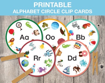 Printable Alphabet Circle Clip Cards, Montessori Alphabet Cards, Phonics Cards, Homeschool Activity, Flash Cards, INSTANT DOWNLOAD, T030