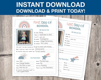 All About Me Printable, Back to School, First Day, Questionnaire, Interview, First Day Last Day, Kids Memory Keepsake INSTANT DOWNLOAD F038