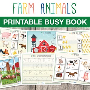 Printable Farm Animals Busy Book, Toddler Busy Book, Quiet Workbook, Farm Binder, Printable Activity Worksheets, INSTANT DOWNLOAD, T014