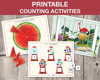Printable Counting Worksheets, Preschool Counting Activity, Pre-K Math, Homeschool Activity, Pre-K Learning Binder, INSTANT DOWNLOAD, T008