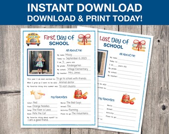 All About Me Printable, Back to School, First Day, Questionnaire, Interview, First Day Last Day, Kids Memory Keepsake INSTANT DOWNLOAD F037