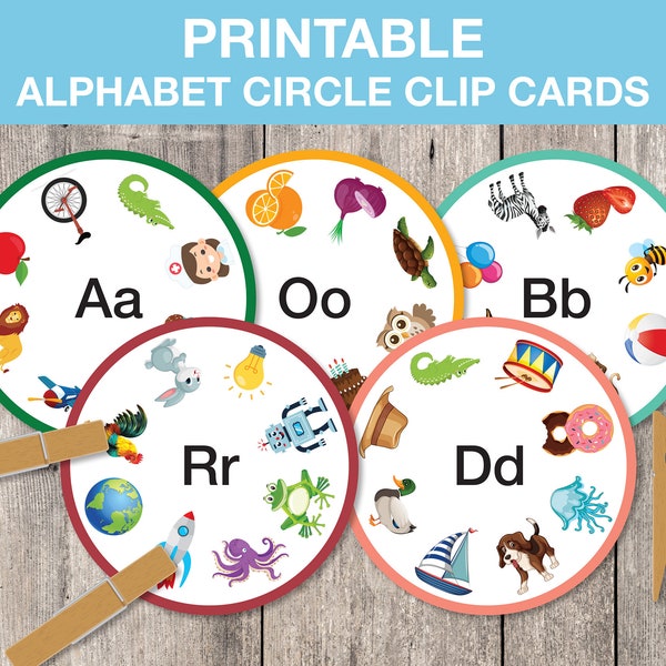 Printable Alphabet Circle Clip Cards, Montessori Alphabet Cards, Phonics Cards, Homeschool Activity, Flash Cards, INSTANT DOWNLOAD, T030