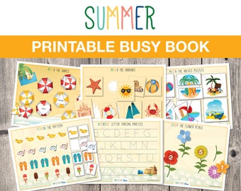 Summer Printable Preschool Busy Book, Summer Busy Book, Quiet Workbook, Summer Binder, Printable Activity Worksheets, INSTANT DOWNLOAD, H007