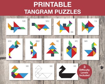 Tangram Puzzles Printable Game, Kids Printable Puzzle, Montessori Cards, Kids Game, Flash Cards, Educational Game, INSTANT DOWNLOAD, G003