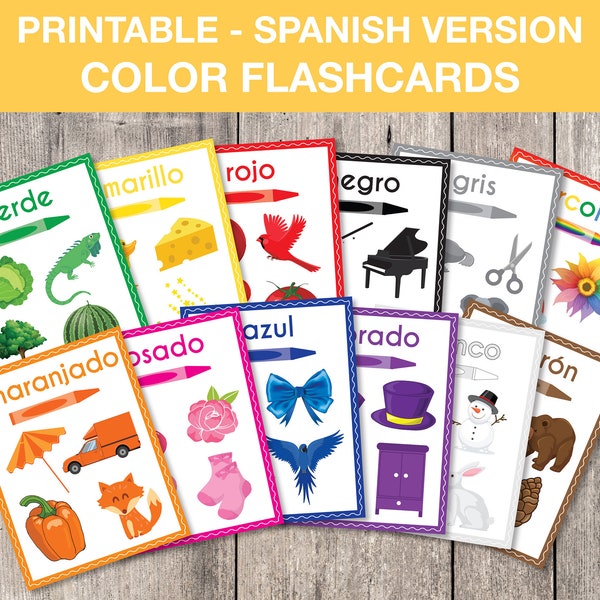 Spanish Printable Color Flashcards, Colors Flashcards, Preschool Activity, Spanish Flashcards, Homeschool Activity, INSTANT DOWNLOAD, T047