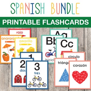 Spanish Printable Flashcards Bundle, Alphabet, Colors, Shapes, Number ...