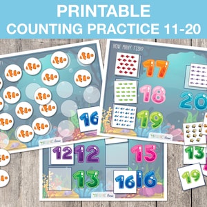 Printable Counting Activities, Let&#39;s Count 11 to 20, Learn to Count, Preschool Numbers, Montessori, Quiet Book Page, INSTANT DOWNLOAD, T039