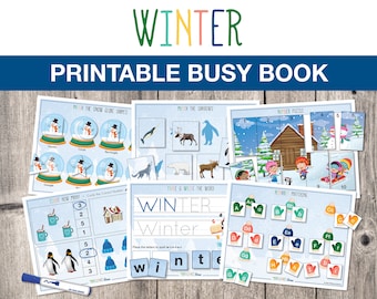 Printable Winter Busy Book, Preschool Busy Book, Quiet Workbook, Winter Binder, Printable Activity Worksheets, INSTANT DOWNLOAD, H012