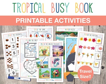 Travel Size Printable Busy Book, Tropical Busy Book, Quiet Workbook, Busy Book, Travel Binder, Printable Activities, INSTANT DOWNLOAD, T050