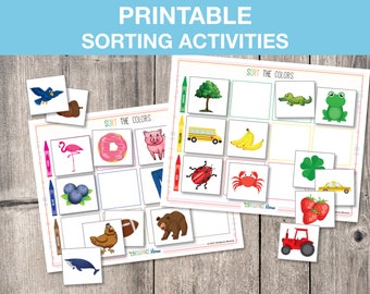 Printable Sorting Activities, Color Sorting, Color Matching, Preschool Activity, Quiet Book Page, Homeschool Activity INSTANT DOWNLOAD, T021
